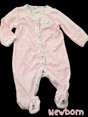 *1041 Terry cloth sleeper pajama Girls NB newborn